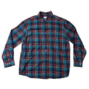 Duluth Trading Co‎ Mens Teal Navy Orange Plaid Flannel Button Down Shirt XL